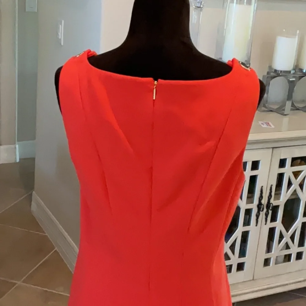 Tory Burch orange back zip shift dress, sleeveless, gold hardware, size 10